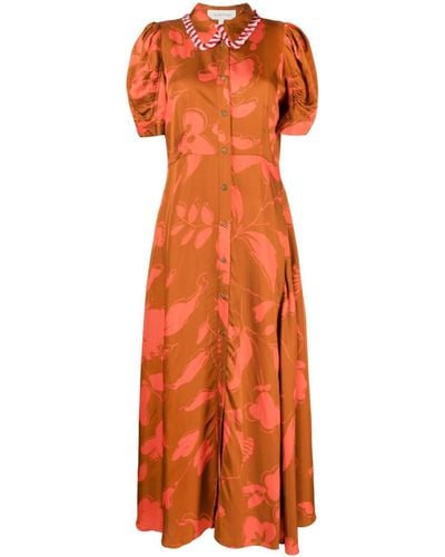 Lee Mathews Robe boutonnée à fleurs - Orange