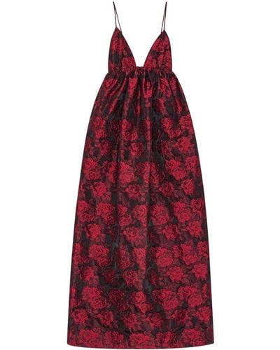 Ganni Midi-jurk Met Jacquard En Botanische Print - Rood