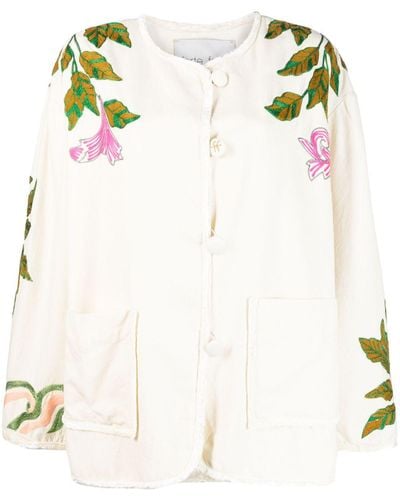 Forte Forte Floral-embroidered Virgin-wool Jacket - Natural