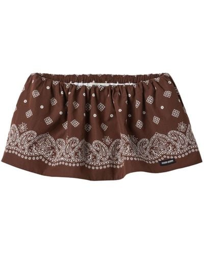 Miu Miu Paisley-print Poplin Miniskirt - Brown