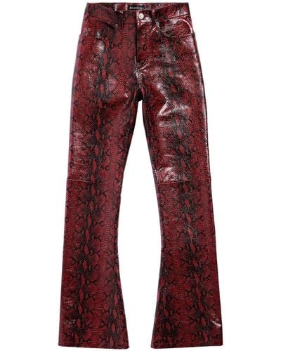 Balenciaga Snakeskin-print Leather Pants - Red