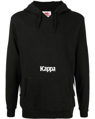 Kappa Logo Print Cotton Hoodie - Black