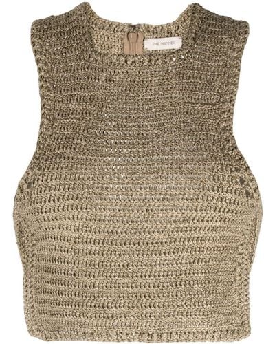 The Mannei Cropped Knitted Top - Brown