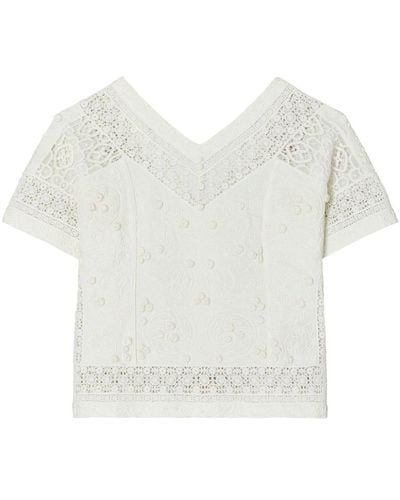 Tory Burch Embroidered-design V-back Top - White
