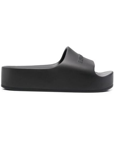 Balenciaga Raffia Slide Sandals - Black