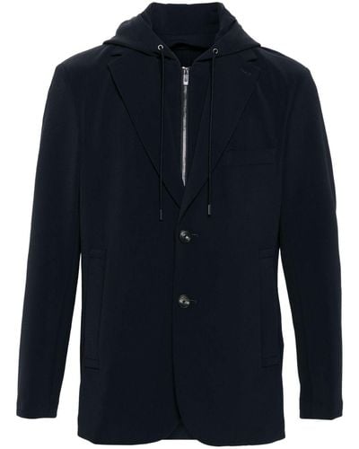 Emporio Armani Hooded Single-Breasted Blazer Jacket - Blue