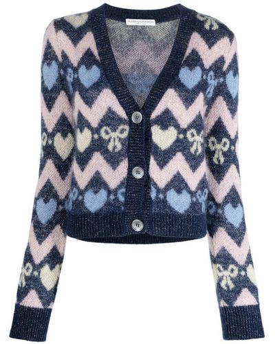 Alessandra Rich Cropped Jacquard-knit Cardigan - Blue