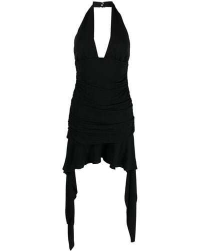 Blumarine Ruffle-detail Draped Halterneck Minidress - Black