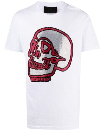 Philipp Plein T-shirt Met Doodskop - Wit