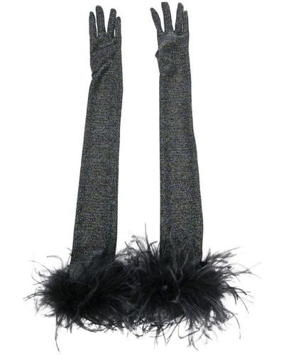 Styland Feather-trim Opera Gloves - Black