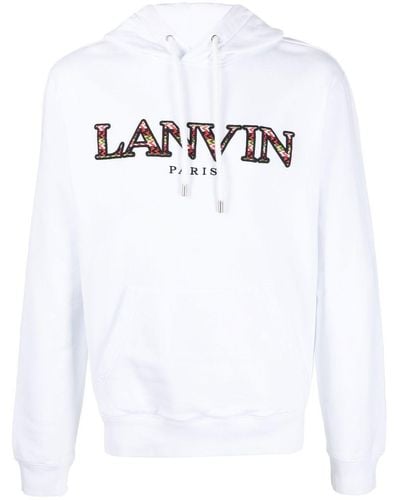 Lanvin Embroidered-logo Drawstring Hoodie - White