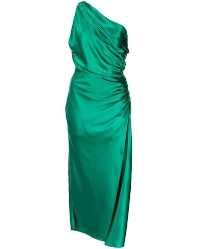 Michelle Mason Asymmetric Gathered-side Silk Dress - Green