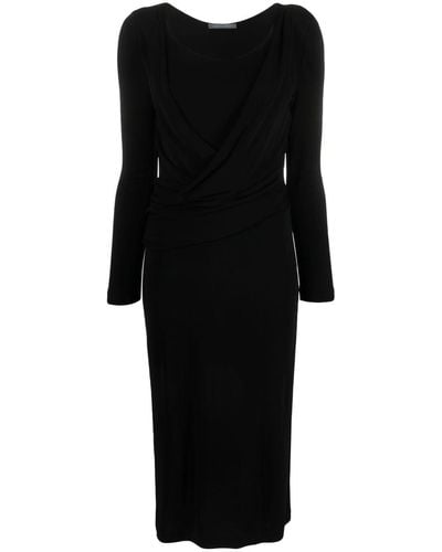 Alberta Ferretti Round-neck Long-sleeve Dress - Black
