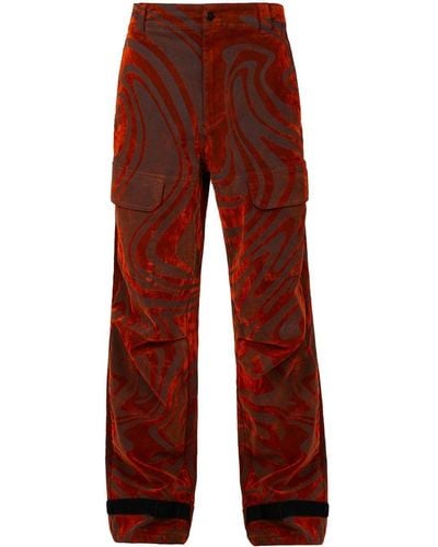 RTA Swirl-pattern Wide Leg Cargo Jeans - Red