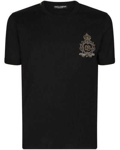 Dolce & Gabbana Baumwoll-T-Shirt Mit Dg-Wappenpatch - Schwarz