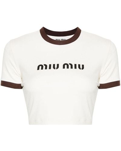 Miu Miu T-Shirt mit Logo-Print - Weiß