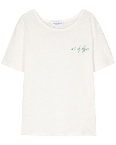 Maison Labiche Slogan-embroidered Linen T-shirt - White