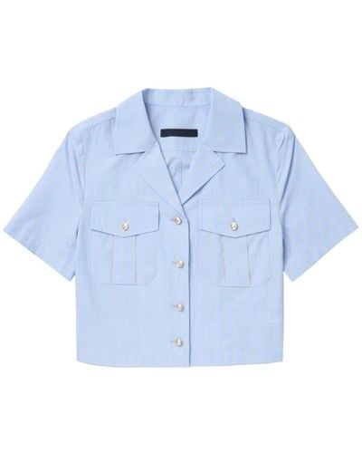 Juun.J Pinstripe Short-sleeve Shirt Jacket - Blue