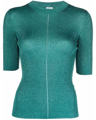 Saint Laurent Short-sleeved Metallic Knit Top - Green