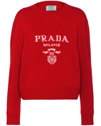 Prada Wool-cashmere Logo Sweater - Red