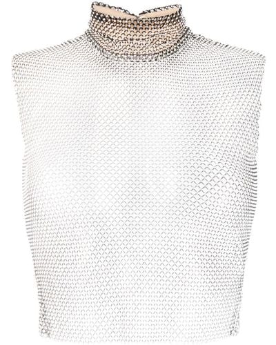 Genny Crystal-embellished Chainmail-effect Tank Top - White