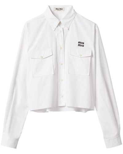 Miu Miu Logo-embroidered Cropped Poplin Shirt - White