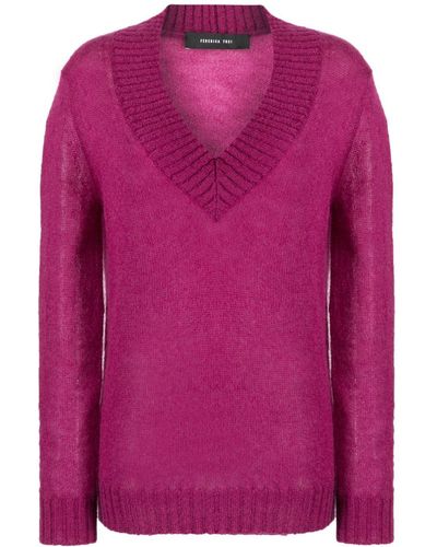 FEDERICA TOSI V-neck Mohair-blend Sweater - Pink