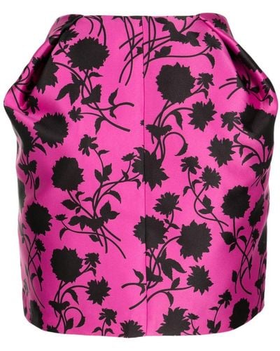 Versace Floral-print Wool Skirt - Pink