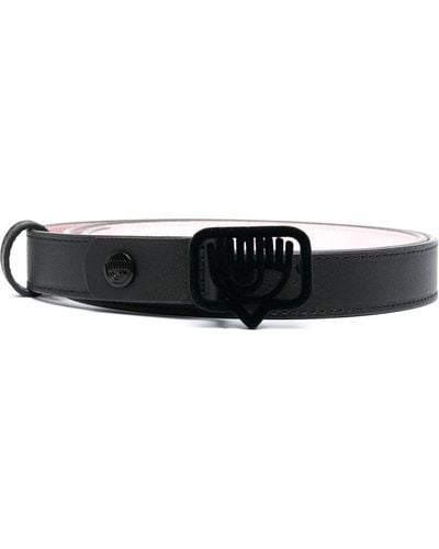 Chiara Ferragni Logo Buckle Leather Belt - Black