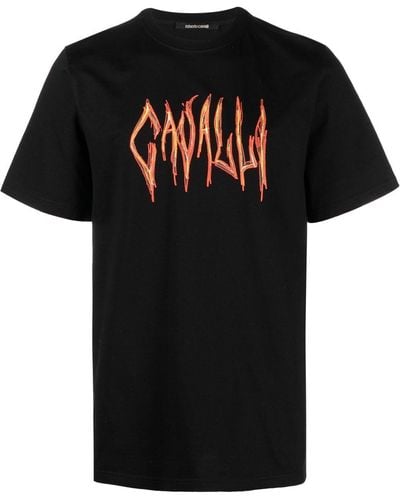 Roberto Cavalli T-shirt en coton à logo imprimé - Noir