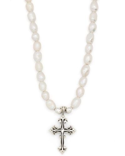Emanuele Bicocchi Pearl Necklace With Cross - White