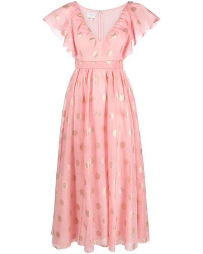 Giambattista Valli Printed Flutter-sleeve Midi Dress - Pink