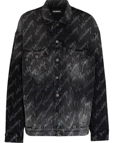 Balenciaga Veste oversize en jean à motif monogrammé - Noir