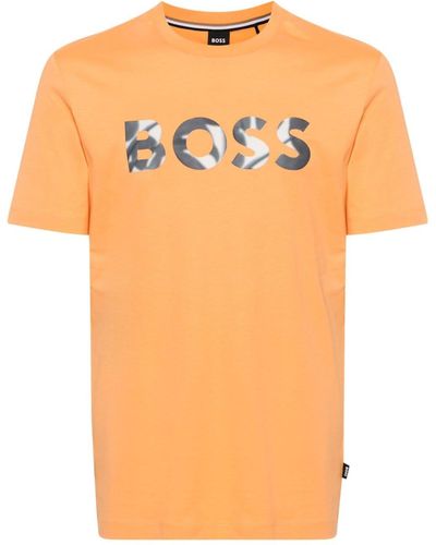 BOSS T-shirt en coton à logo appliqué - Orange