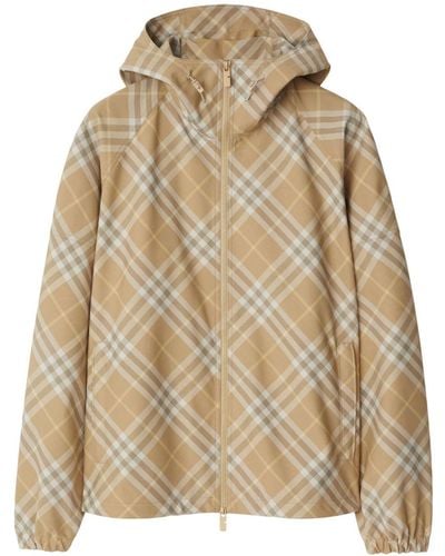 Burberry Check-print Hooded Jacket - Natural