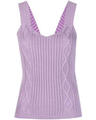 Jacob Cohen Logo-embroidered Cable-knit Tank Top - Purple