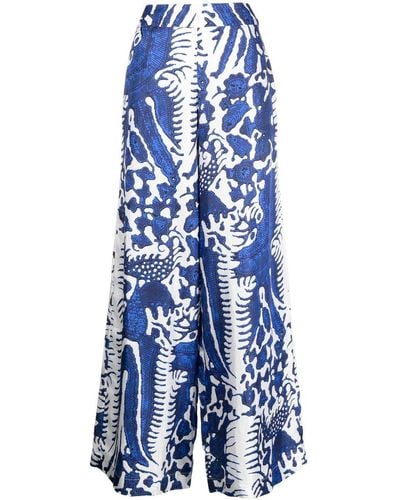 Biyan Bandana-print Silk Trousers - Blue