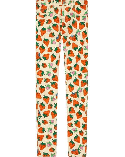 Gucci Skinny Pant With Strawberry Print - Blue