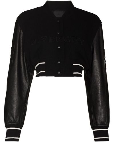 Givenchy Cropped Wool Bomber Jacket - Women's - Cotton/leather/polyamide/viscosewool - Black