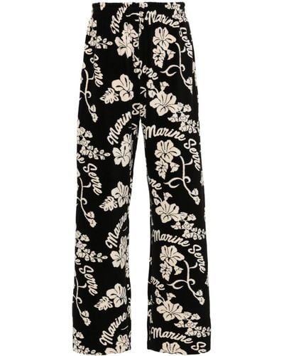 Marine Serre Terry-cloth Floral Straight Trousers - Black