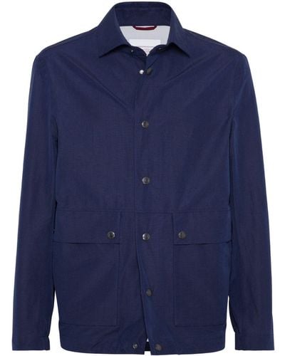 Brunello Cucinelli リネン&シルク シャツジャケット - ブルー