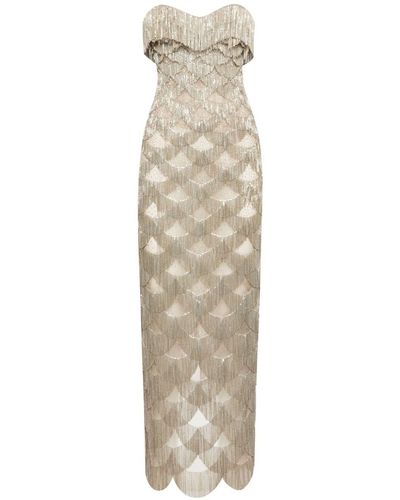 Oscar de la Renta Chain-fringed Strapless Maxi Dress - Natural