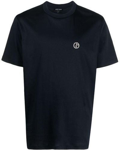 Giorgio Armani Logo-embroidered Cotton T-shirt - Black