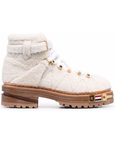 Thom Browne Shearling Ankle Boots - Natural