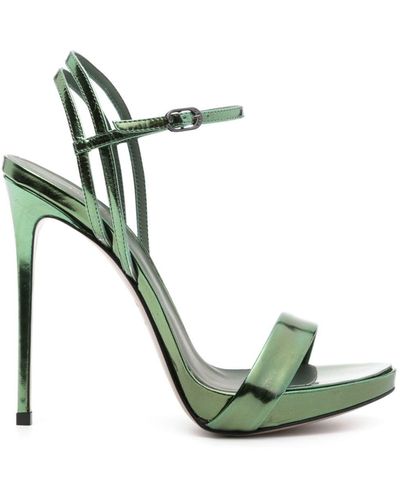 Le Silla Gwen 120mm Metallic Leather Sandals - Green