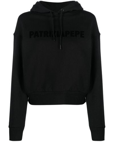 Patrizia Pepe Logo-appliqué Cotton Hoodie - Black
