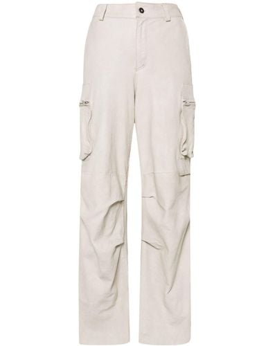 Salvatore Santoro Leather Straight-leg Cargo Pants - White