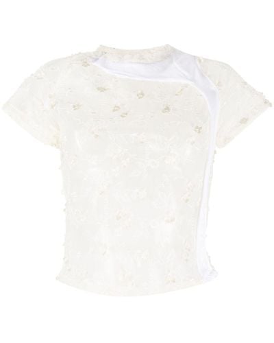 OTTOLINGER Lace-embroidered Semi-sheer T-shirt - White