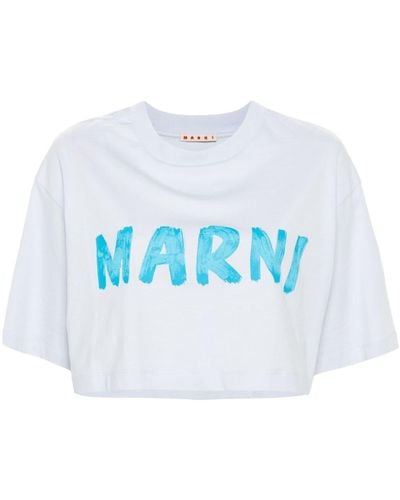 Marni T-shirt en coton à logo imprimé - Bleu