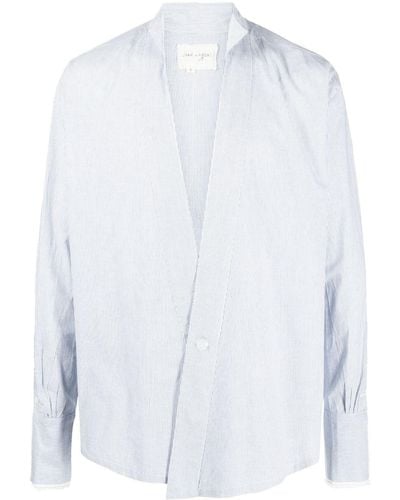 Greg Lauren Pinstripe V-neck Long-sleeve Shirt - White